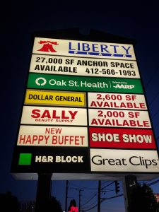 Liberty Plaza Exterior Pylon Tenant Panels and Signage by Adams Signs & Graphics