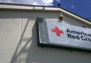 Exterior illuminated sign for American Red Cross by Adams signs.