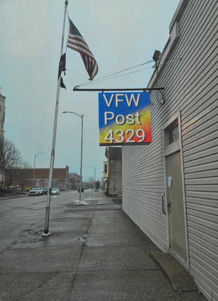 Adams Signs & Graphics VFW Post 4329 electronic message center next to American flag