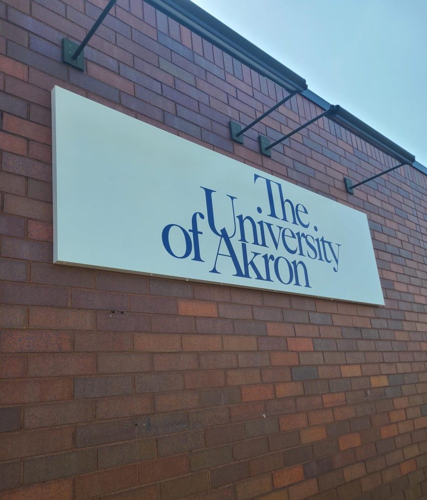 The University of Akron non illuminated wall sign