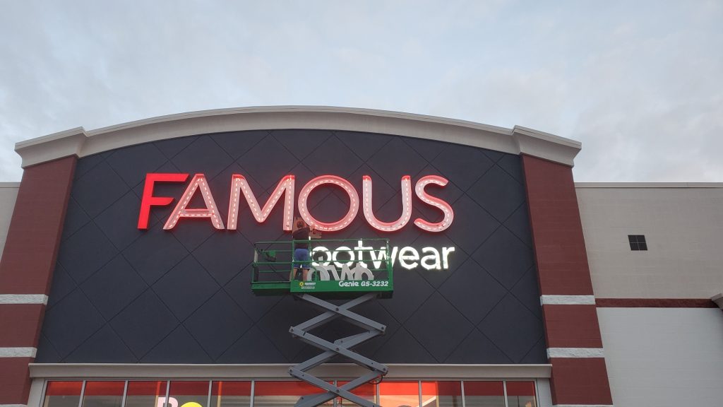 Famous Footwear channel letter installation