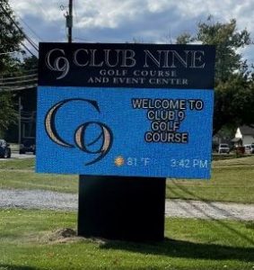 Electric message center sign located in Salem, Ohio for Golf Course Event Center advertisement.