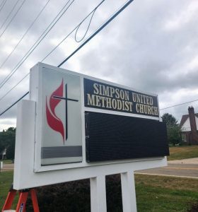 Electric message center sign located in Canton, Ohio for Sunday morning worship.