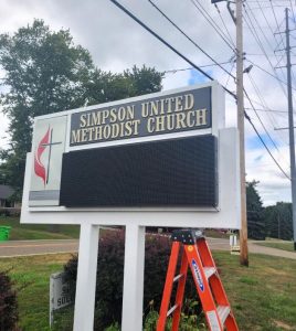 Electric message center sign located in Canton, Ohio for Sunday morning worship.
