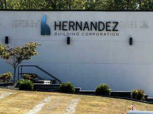Custom channel letter signage for Hernandez Building Corporation in Akron, Ohio.