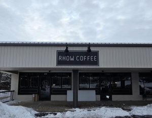 Rhow Coffee storefront in Massillon, Ohio, with newly installed main sign above entrance.