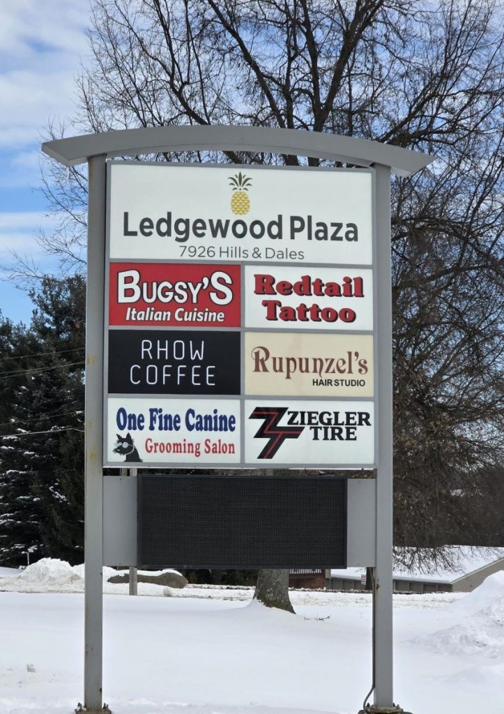 New pylon panel for Rhow Coffee in Massillon, Ohio, installed by Adams Signs & Graphics.