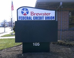 Adams Signs installed a LED message center for Brewster Federal Credit Union in Brewster, OH.